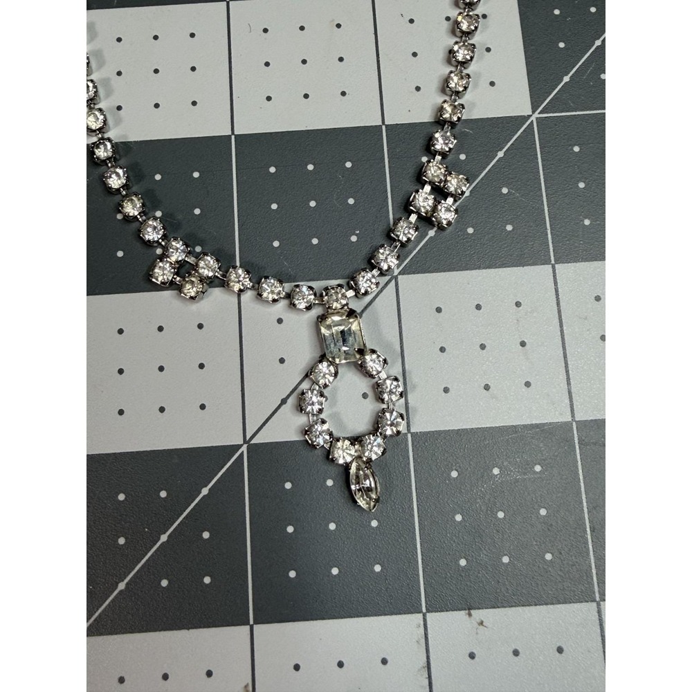 Vintage Silver Tone Rhinestone Choker Necklace Unmarked 14" 1950's 60's - Picture 2 of 7